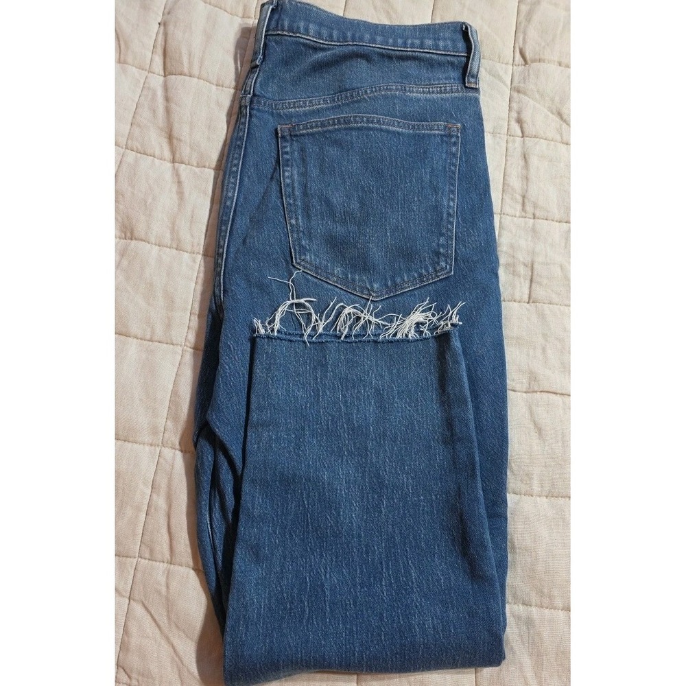 J Crew Factory Womens Essential Straight Jeans Size 34P Cropped Raw Hem Stretch